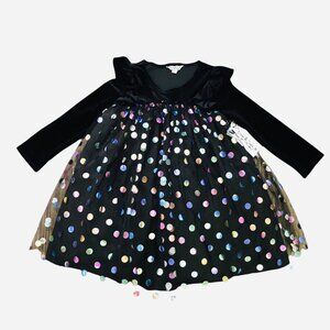 Pippa & Julie Holiday Party Dress | Velvet Polka Dot Tulle Dress Black Sparkly